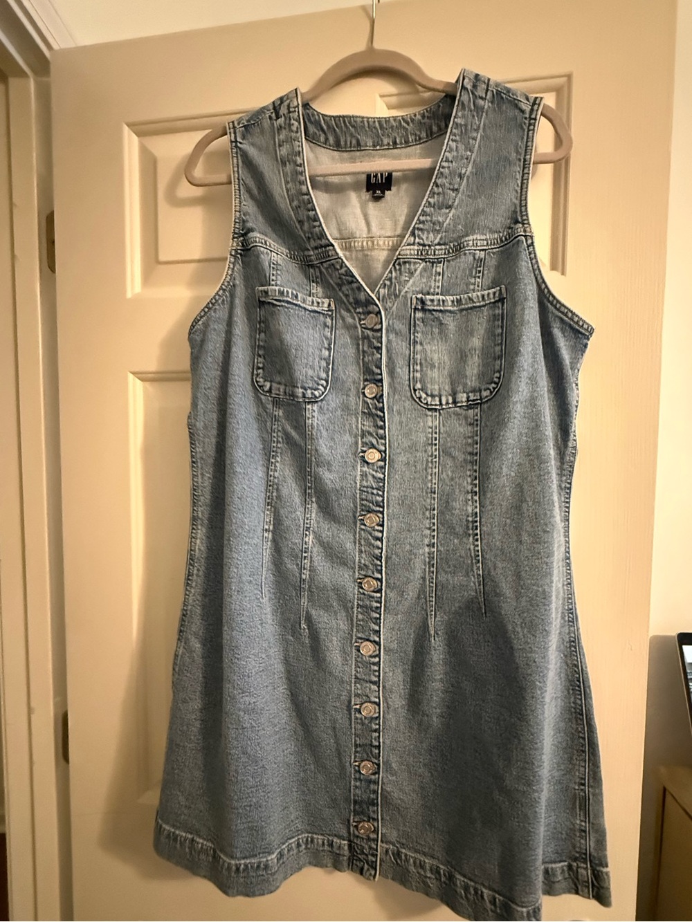 GAP Light Blue Denim Button-Front Sleeveless Dress